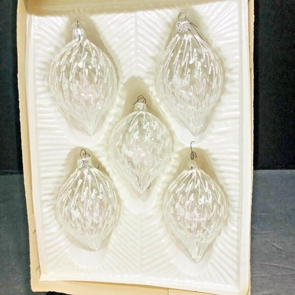 European Glass Christmas Ornaments Set of 5 Teardrop #7331 Commodore Hand Paint - Picture 3 of 6